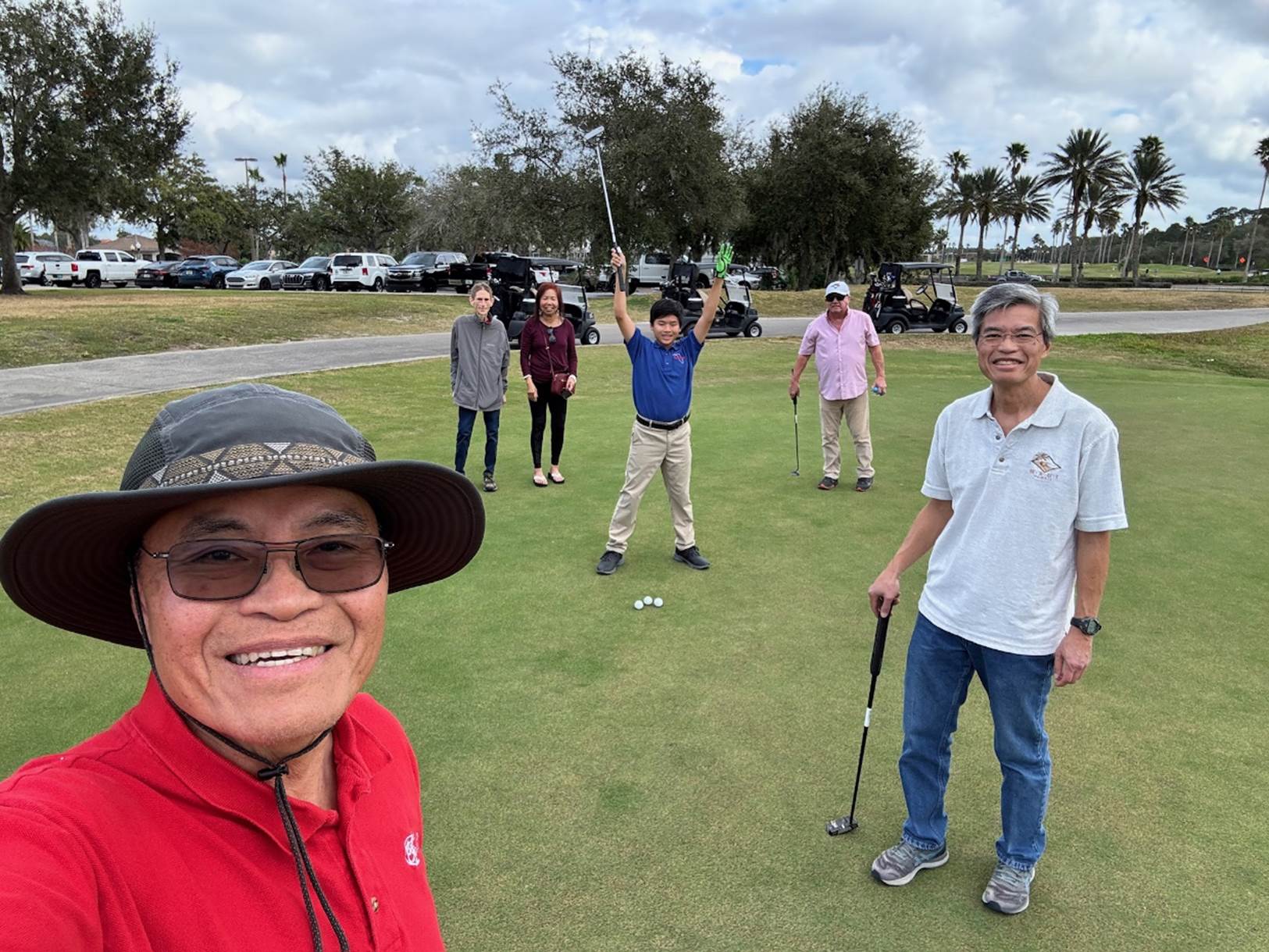 A group of people on a golf course

Description automatically generated